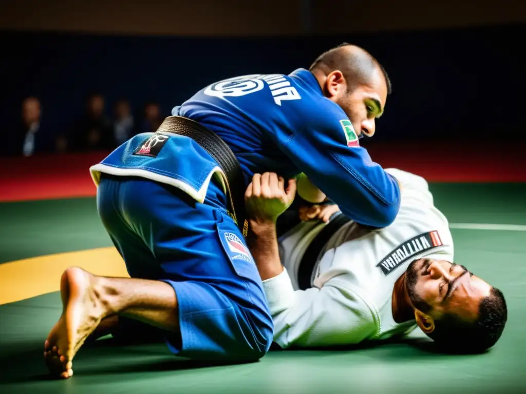 Un maestro de Brazilian JiuJitsu ejecuta una llave de brazo impecable, destacando la anatomía y la intensidad de la competición