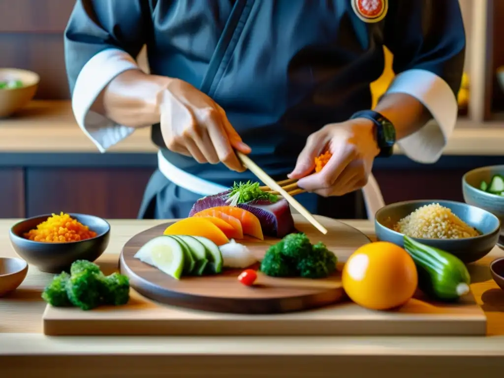 Un maestro de Ninjutsu prepara una comida japonesa, destacando la conexión entre nutrición y disciplina marcial