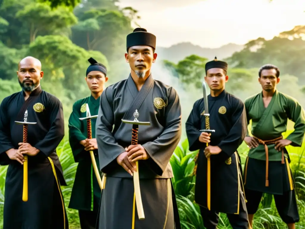 Maestros de Silat en el bosque asiático, listos para demostrar los Secretos del Silat en Asia