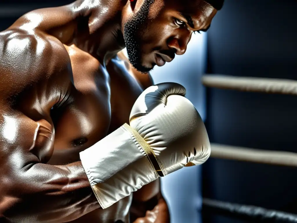 Mano de boxeador envuelta en cinta blanca, listo para la pelea