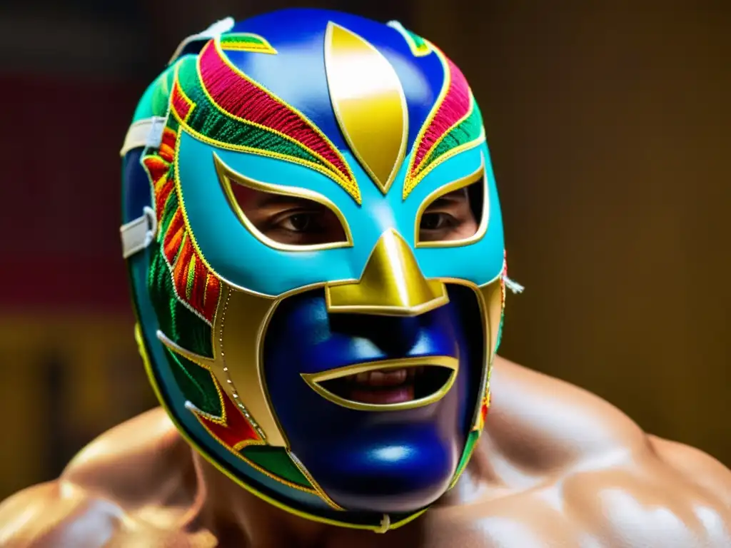 Una máscara de luchador personalizada, detalladamente bordada, refleja la intensidad del artesano y la cultura de 'Ropa y accesorios luchadores favoritos'