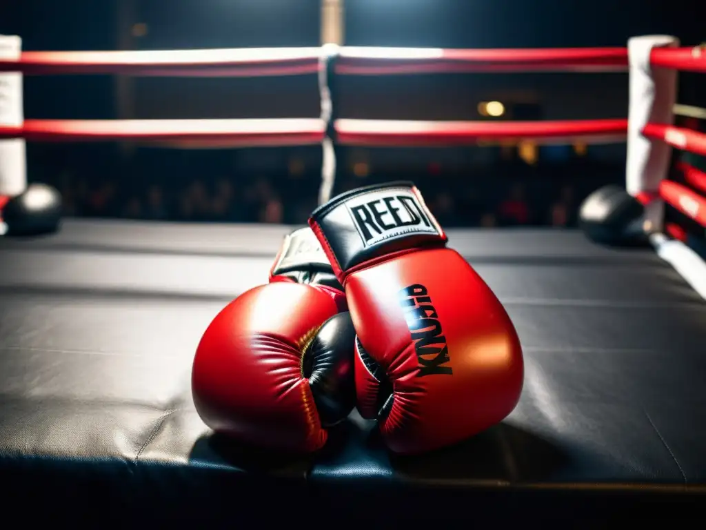 Los mejores guantes de boxeo para competición 2023 en un gimnasio atmosférico con un boxeador determinado en el fondo