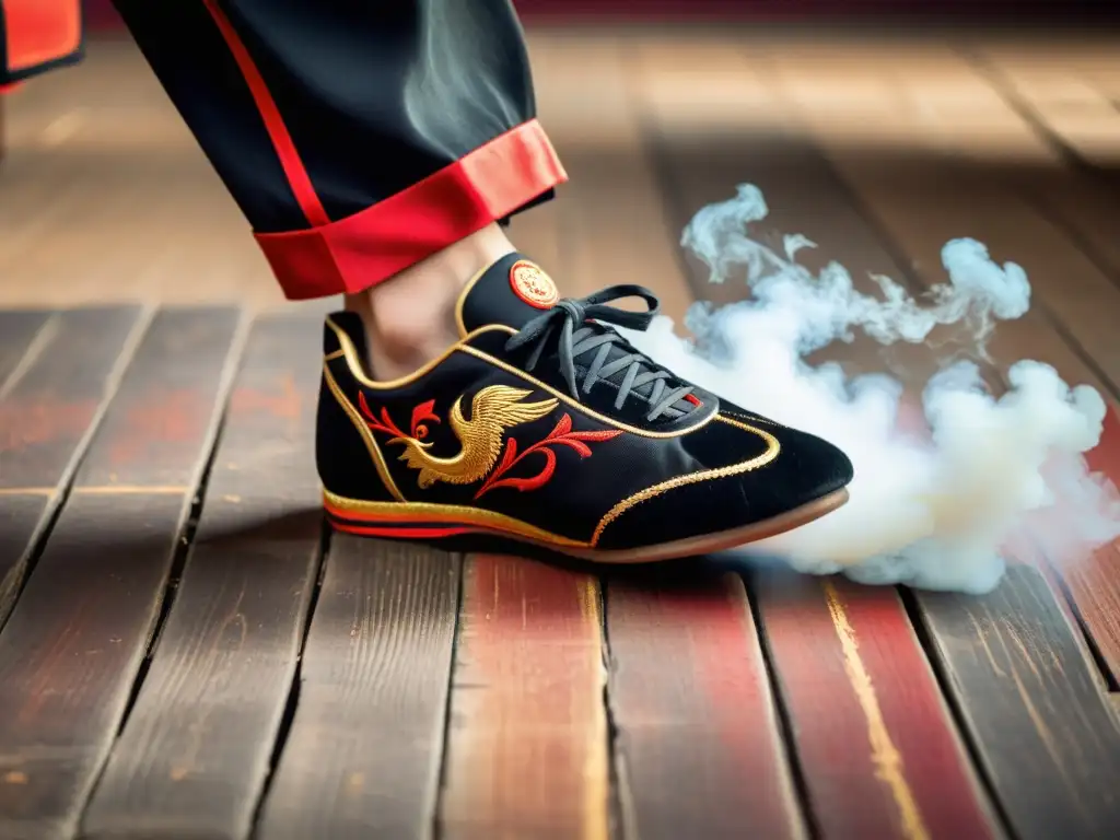 Los mejores zapatos para practicantes de Wushu: elegantes, negros y con bordados rojos y dorados