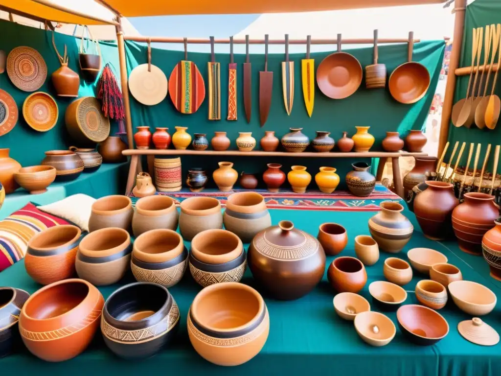 Mercado festivo con souvenirs populares, artesanías y demostraciones de artes marciales, creando una vibrante atmósfera cultural