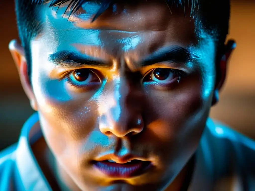 Mirada determinada de un practicante de karate, preparándose para competición