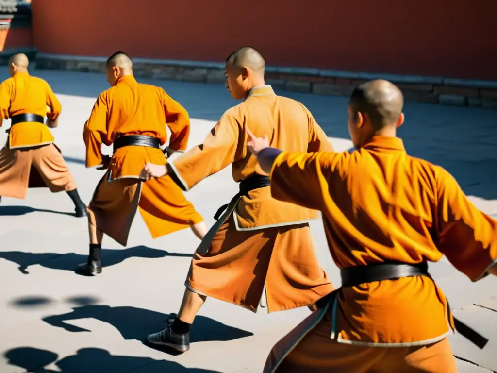 Los Monjes Shaolin practican artes marciales al amanecer, demostrando precisión y disciplina en el templo