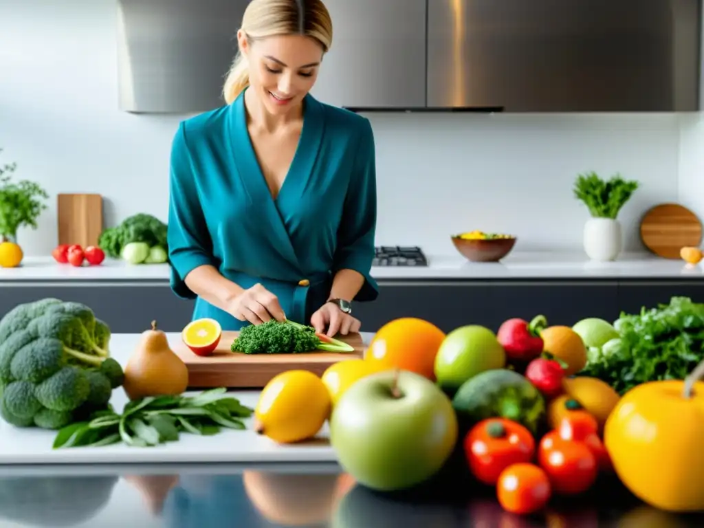 Un nutricionista experto prepara con cuidado una variedad de alimentos coloridos y ricos en nutrientes para mejorar el Ninjutsu