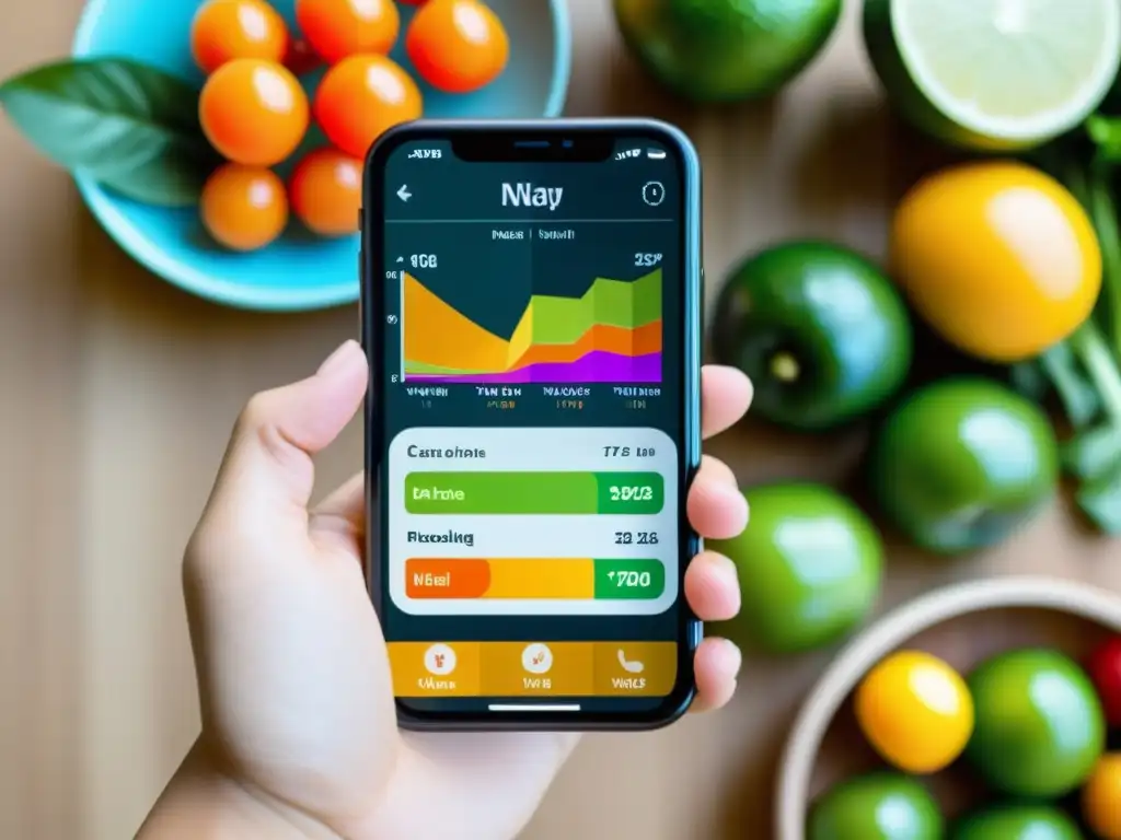 Una pantalla de smartphone muestra apps imprescindibles para practicantes Muay Thai, con herramientas de nutrición y dietética personalizadas