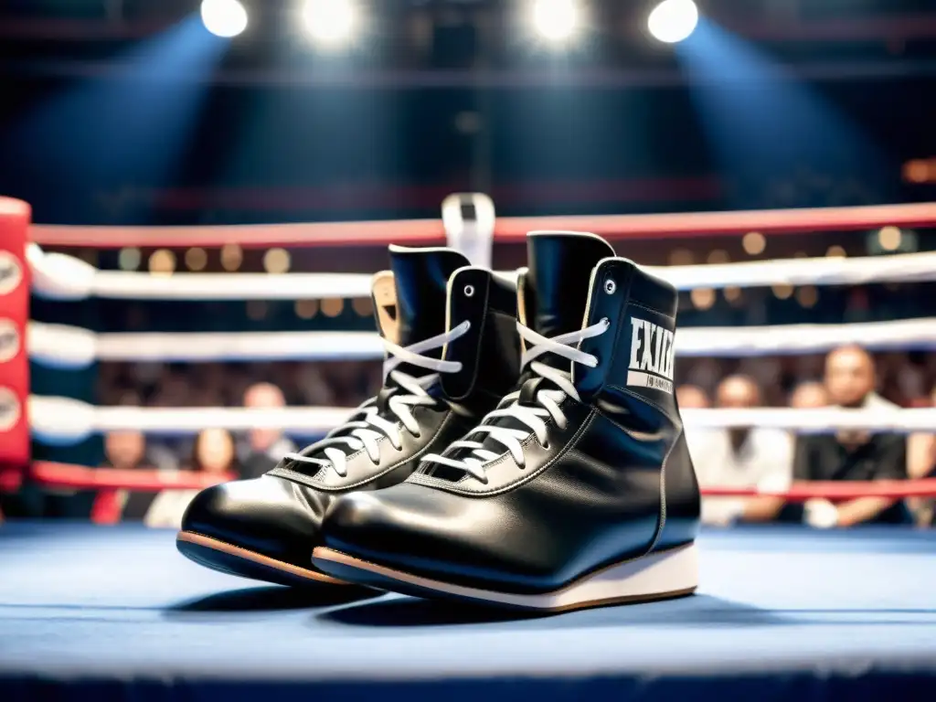 Un par de botas de boxeo negras de alta calidad, listas para el rendimiento óptimo en el ring