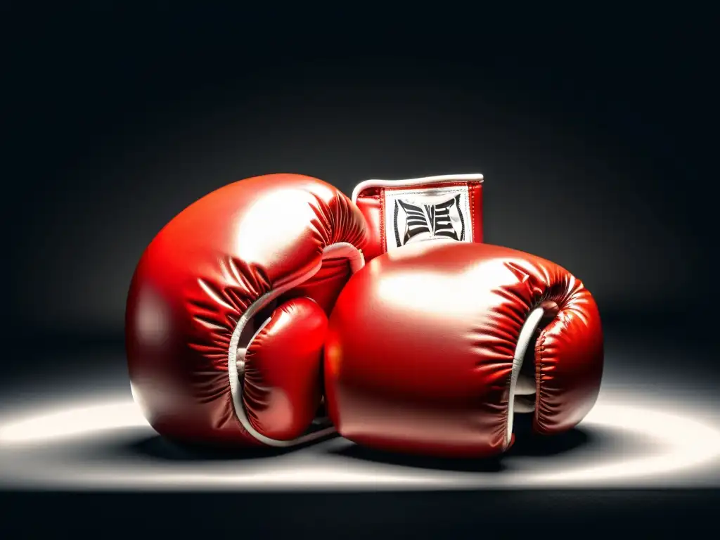 Guantes de boxeo de alta calidad: poder y precisión Par de guantes de boxeo de alta calidad en primer plano, destacando la artesanía y la potencia