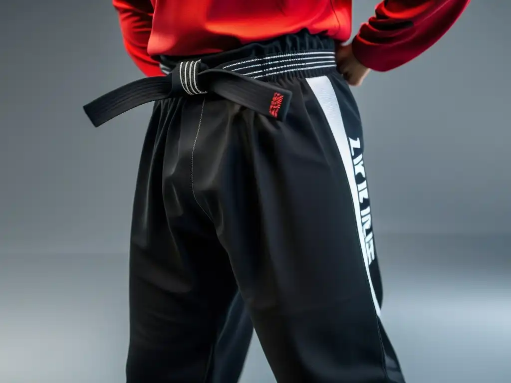 Un par de pantalones de artes marciales cómodos en negro con detalles elegantes