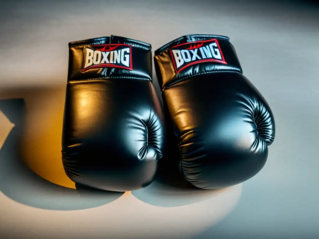 Dos pares de los mejores guantes de boxeo de competición 2023, de cuero premium, con diseño ergonómico, refuerzo y logos prominentes en una superficie bien iluminada, transmiten poder y precisión