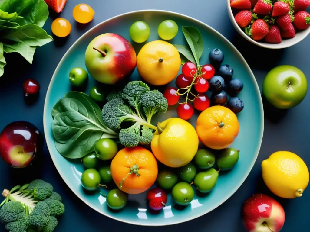 Plato repleto de frutas y verduras frescas, resaltando los beneficios Omega3 en entrenamiento artes marciales