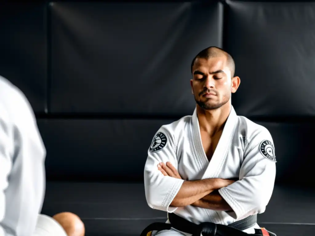 Practicante de JiuJitsu Brasileño concentrado en meditación, técnicas de concentración JiuJitsu Brasileño