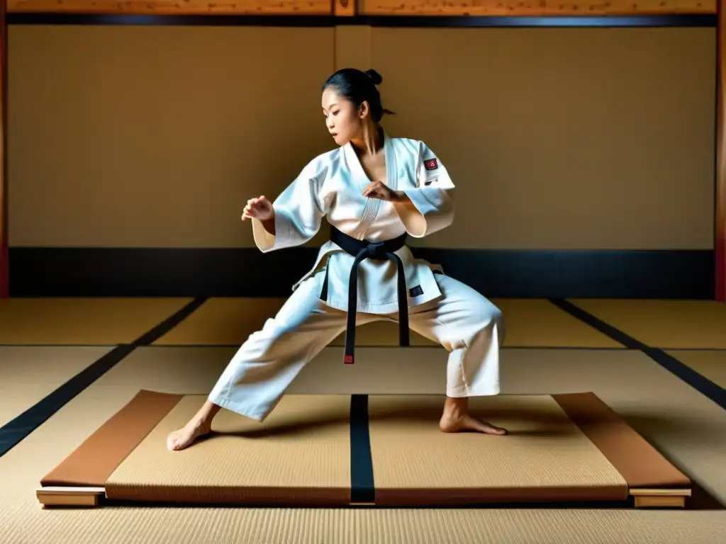 Practicante de karate en tatami, reflejando determinación y disciplina