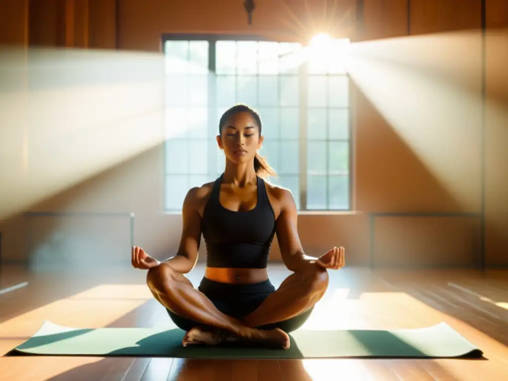 Un practicante experimentado de artes marciales y yoga fusiona con gracia movimientos precisos y posturas elegantes en un estudio bañado por el sol