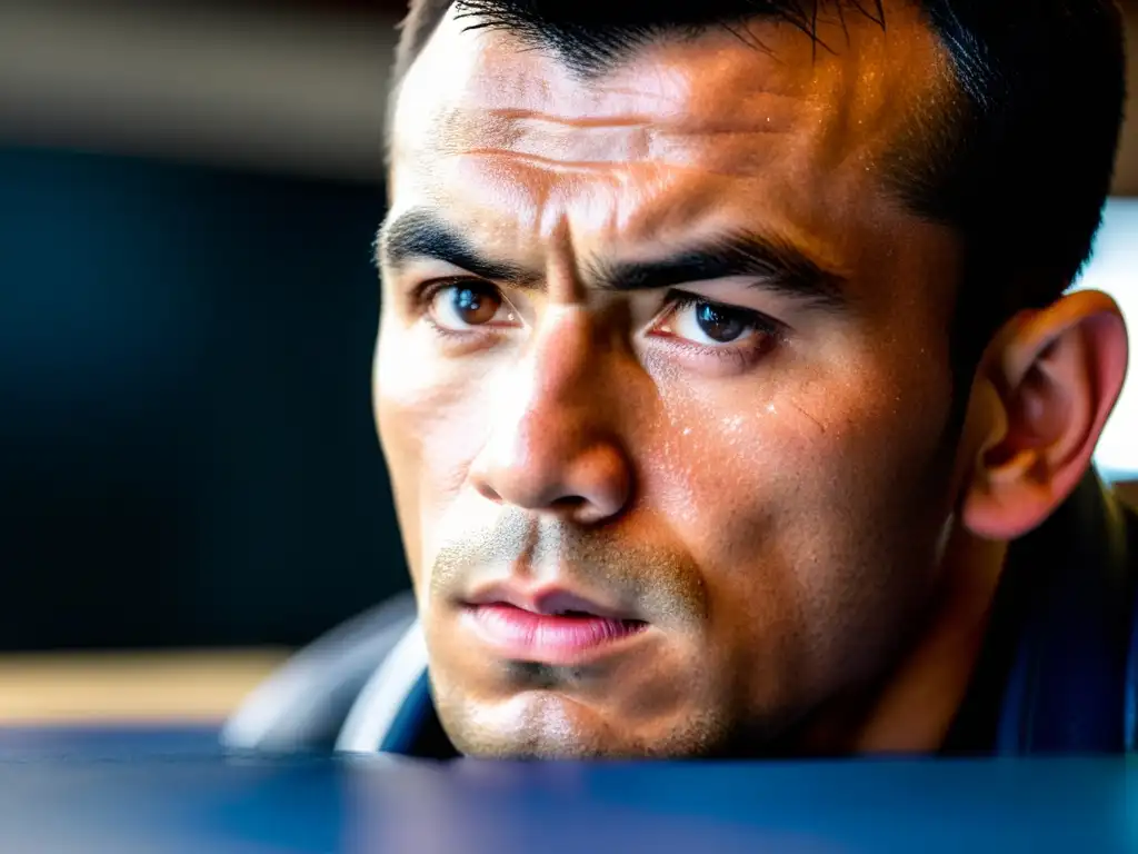 Un practicante de JiuJitsu Brasileño, con determinación en su rostro, ejecutando una técnica precisa en el tatami