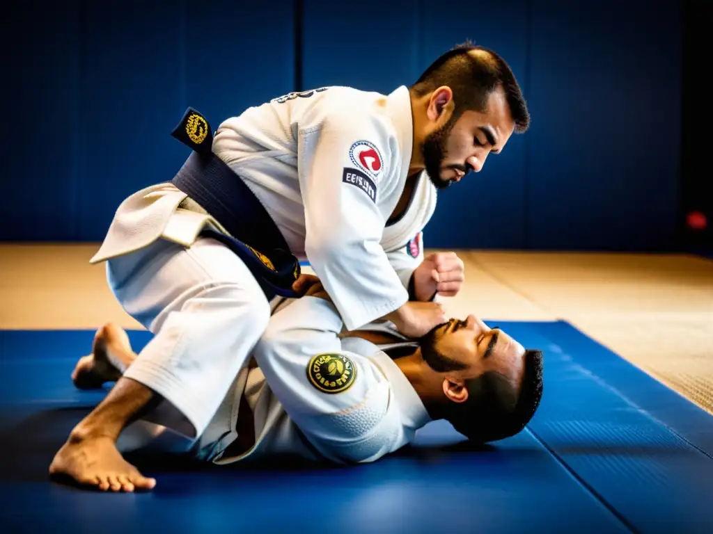 Un practicante de Brazilian Jiu-Jitsu con uno de los mejores kimonos BJJ, demostrando técnica y concentración en el dojo