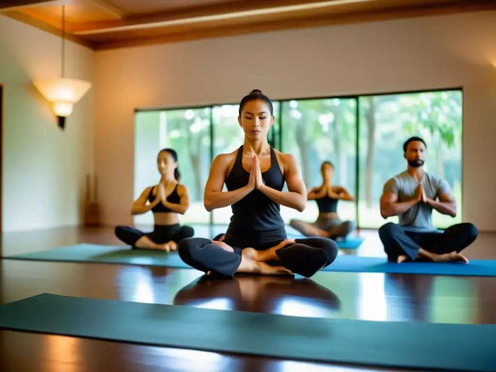 Practicantes de artes marciales encuentran beneficios en la fusión de yoga y pilates, reflejados en un dojo sereno y equilibrado