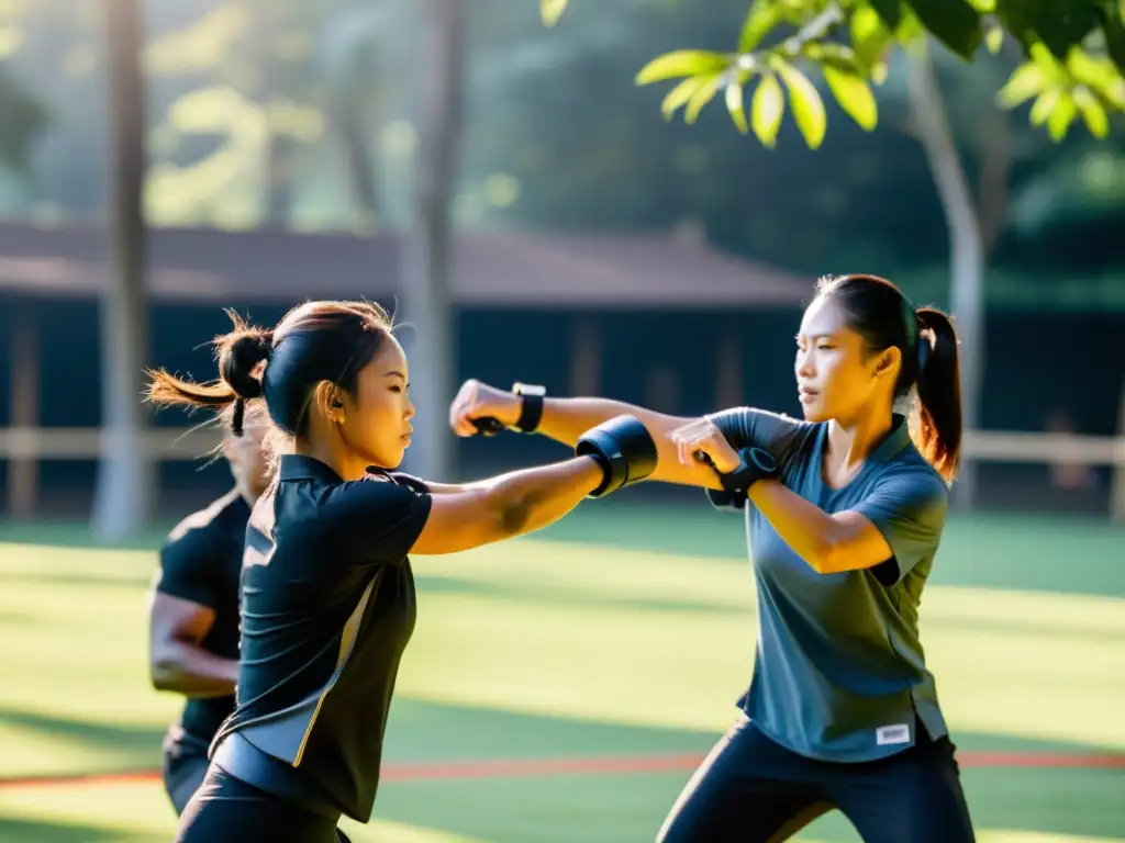 Practicantes de artes marciales filipinas utilizan wearables en entrenamiento al aire libre, fusionando tradición e innovación