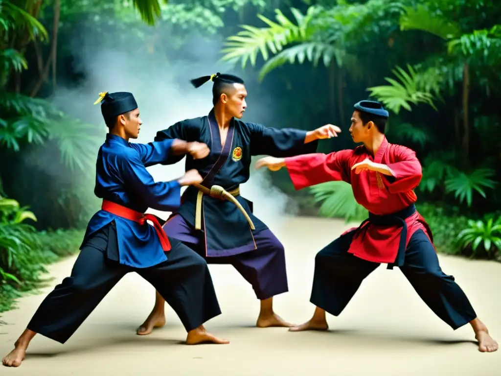 Practicantes de Silat ejecutan impresionantes técnicas en la exuberante selva