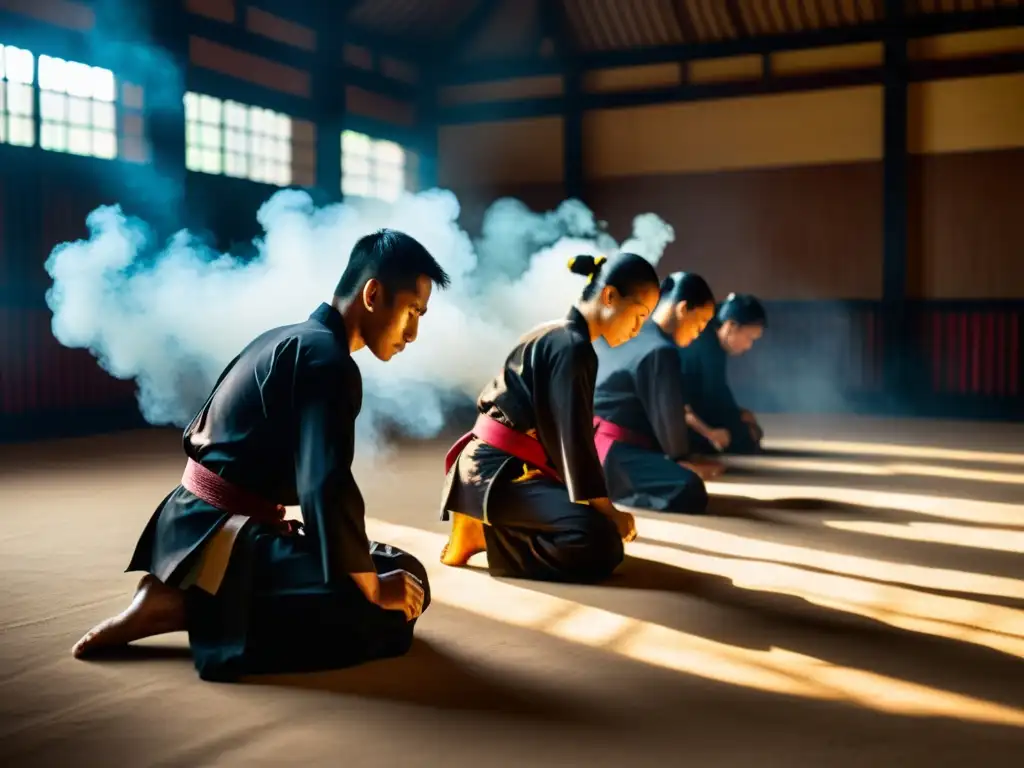 Practicantes de Silat en respetuosa reverencia antes de una pelea, exhibiendo la disciplina y tradición del arte marcial