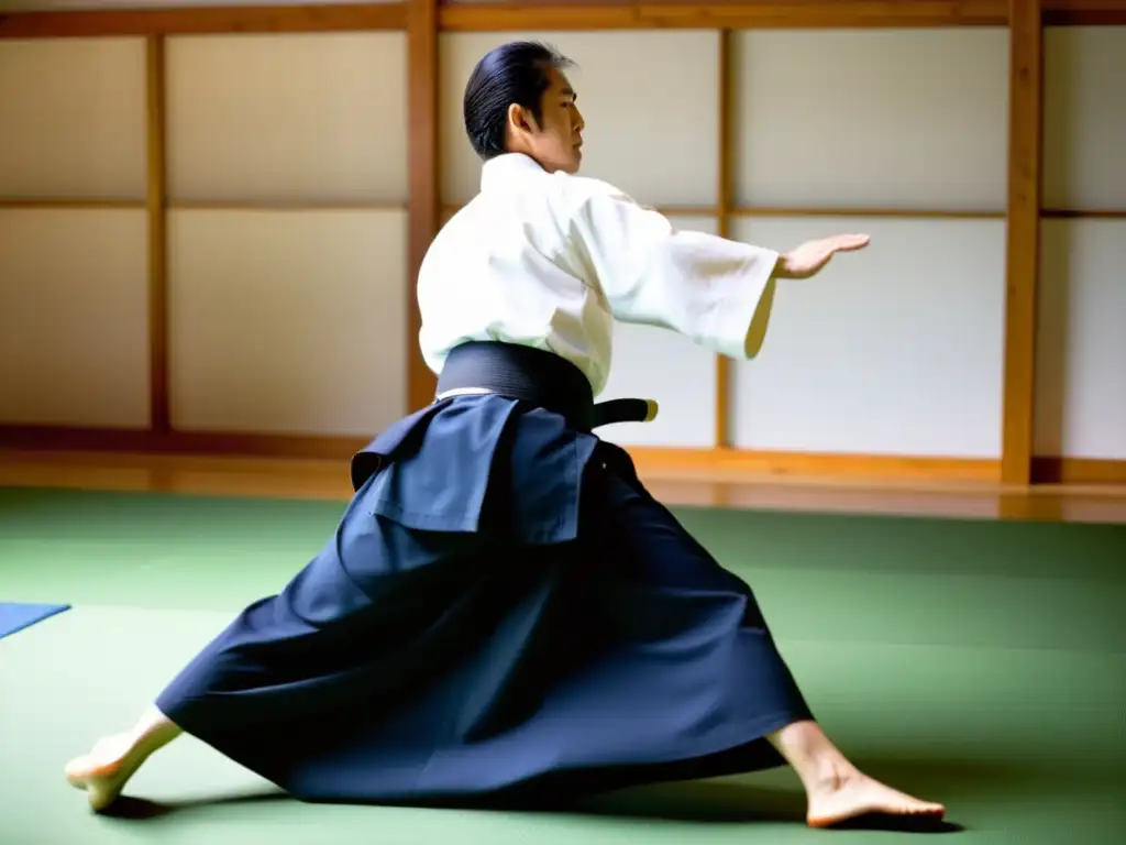 Un principiante en Aikido ejecuta con gracia una técnica fundamental bajo la atenta mirada de su instructor