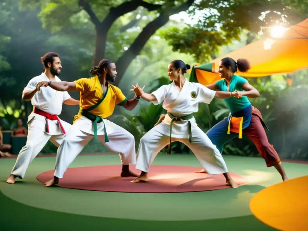 Retiros de Capoeira: inmersión cultural en una roda vibrante, llena de energía y camaradería, entre la exuberante vegetación