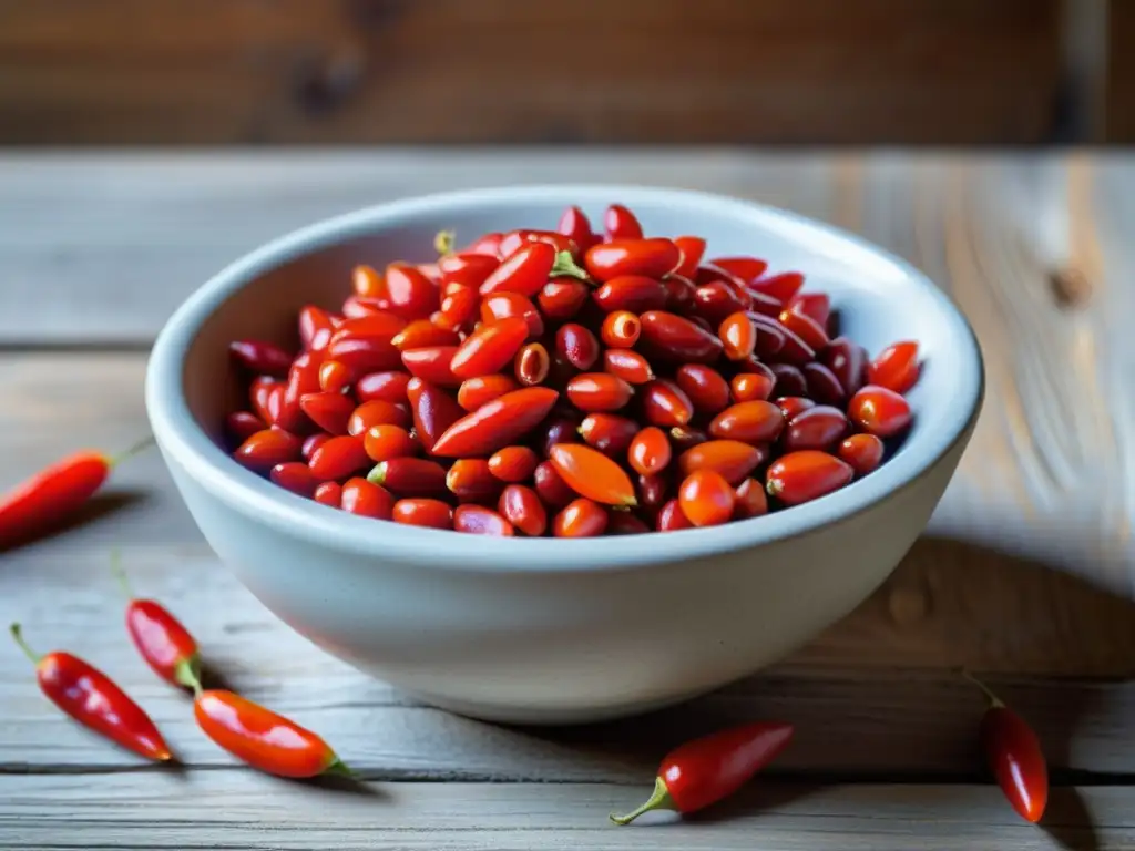 Una rica y vibrante mezcla de bayas de goji frescas en un tazón, evocando abundancia y vitalidad