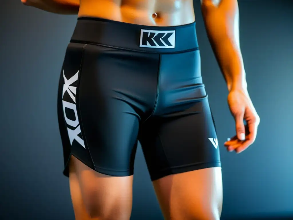 Ropa oficial para practicantes de kickboxing: detalle de innovadores shorts y mallas de alta tecnología, transpirables y de calidad premium