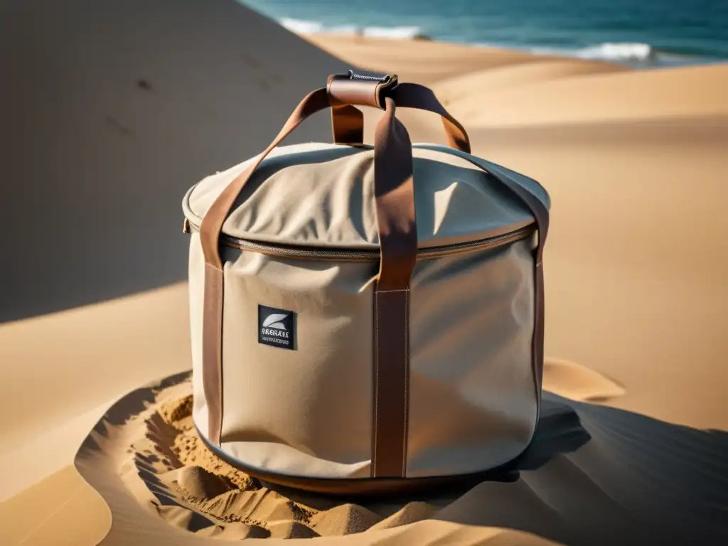 Un saco de arena para entrenamiento de alta calidad, suspendido de un resistente marco metálico, destaca su durabilidad y artesanía