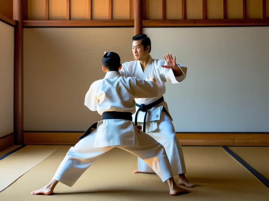 Un sensei experimentado ejecuta un iriminage impecable en un estudiante en un dojo sereno