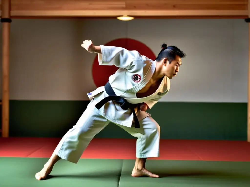 Un sensei de judo en un dojo tradicional en Tokio perfecciona técnicas con intensa concentración y determinación