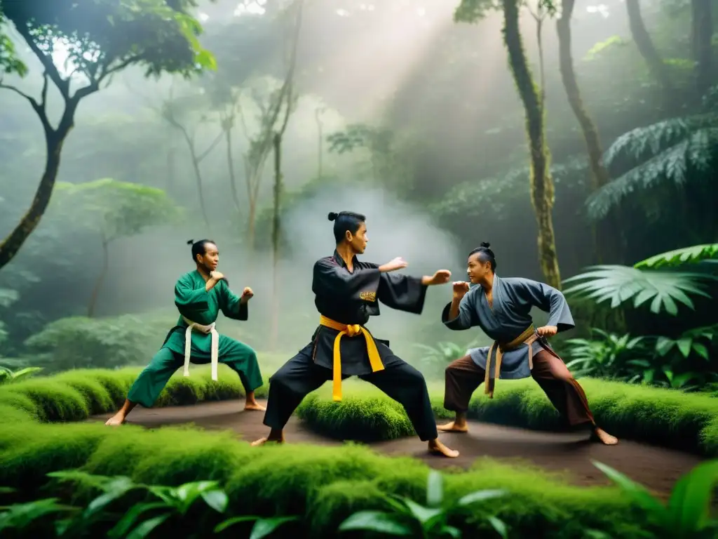 Práctica de Silat en la selva tropical de Indonesia, capturando la energía de los retiros de artes marciales en Indonesia