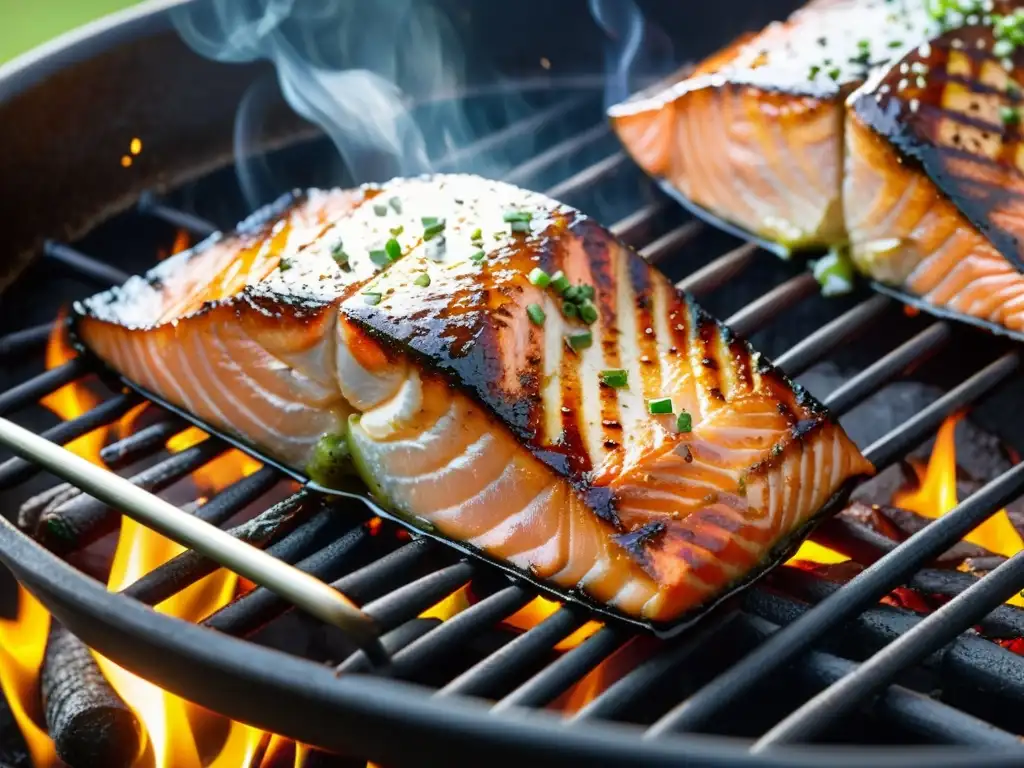 Un suculento filete de salmón a la parrilla en un ambiente sereno