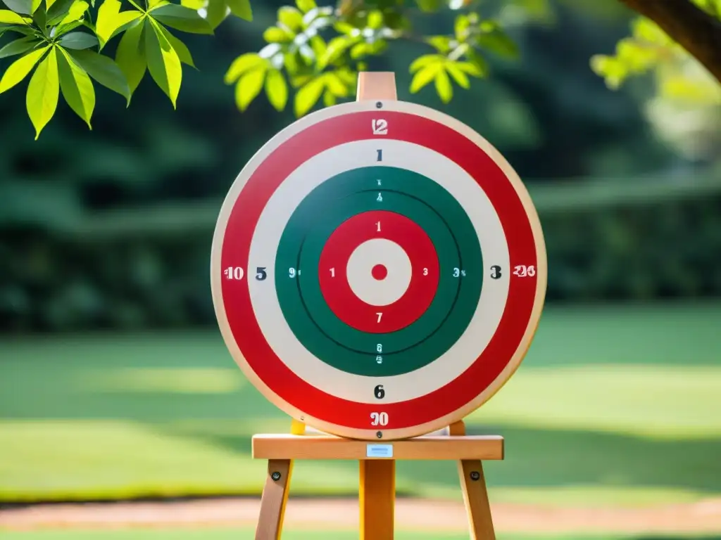 Tablero de entrenamiento de precisión en artes marciales, rodeado de exuberante vegetación