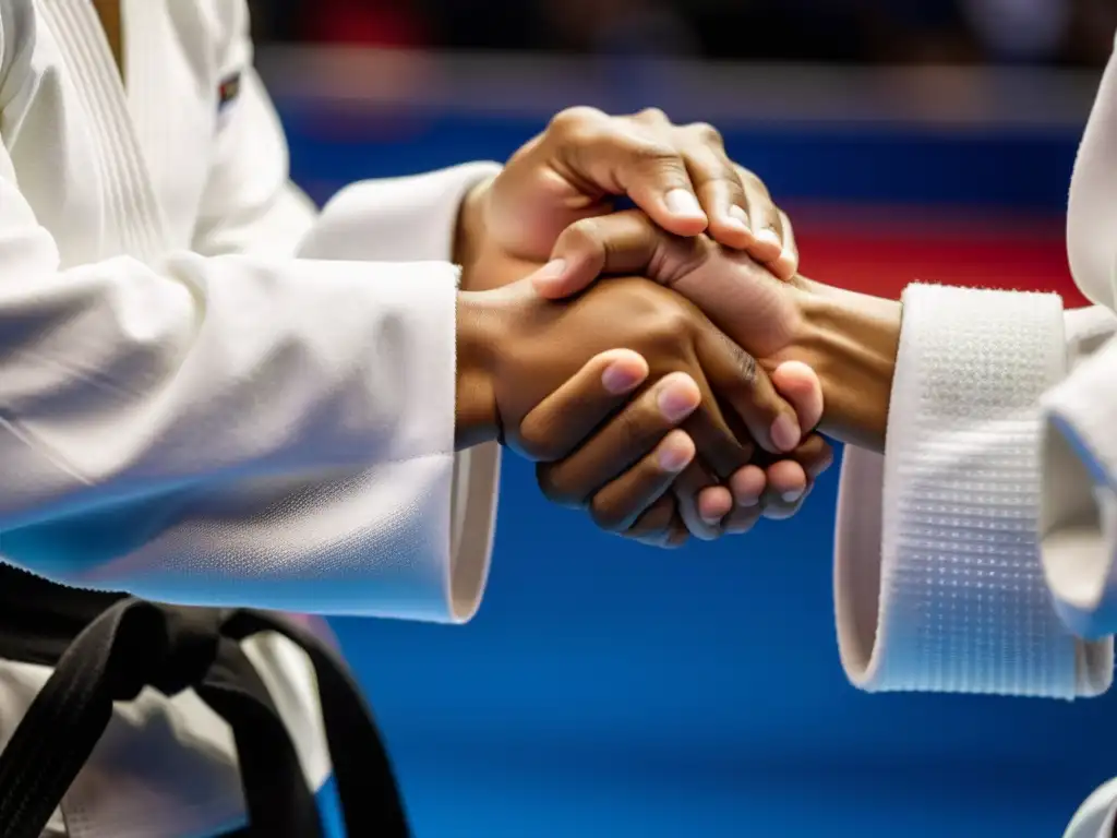 Un taekwondista se prepara para la competencia, envolviendo sus nudillos con determinación y fuerza, listo para ganar