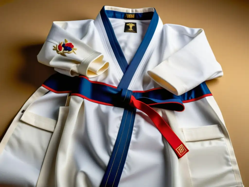 Un do bok de Taekwondo en detalle, destaca la artesanía y diseño minimalista