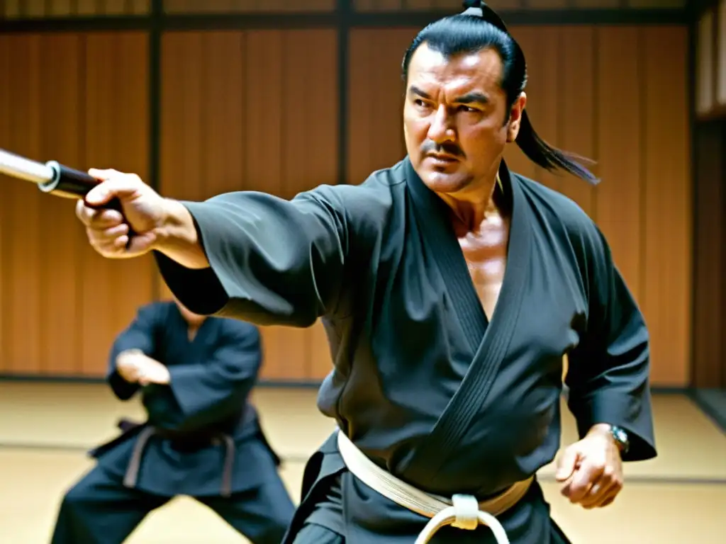 Steven Seagal ejecutando una técnica impecable de Aikido en una escena de lucha dramática de la película 'Above the Law