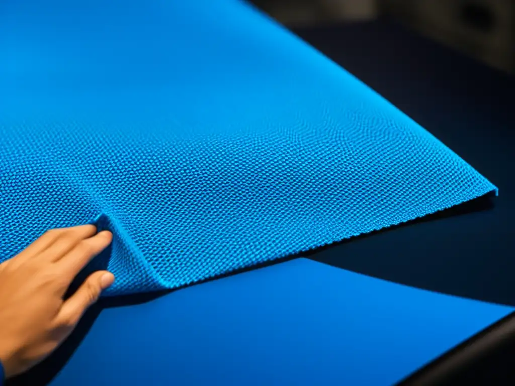 Tejido de alto rendimiento azul en laboratorio textil, ideal para las mejores telas ropa entrenamiento climatización