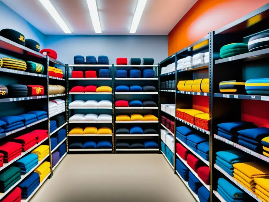 Tienda de artículos de artes marciales: tradición y modernidad Una tienda de merchandising oficial de artes marciales llena de coloridos productos y clientes animados, fusionando tradición y modernidad