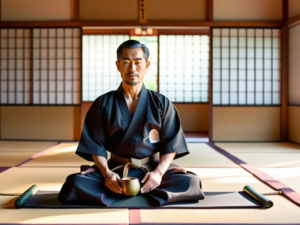 Una tranquila práctica de Aikido en un dojo japonés, reflejando la filosofía del Aikido en Japón