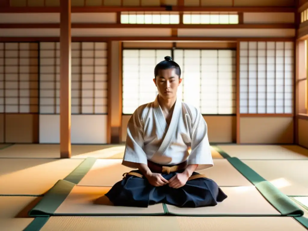 Un tranquilo dojo japonés con estudiantes de Aikido