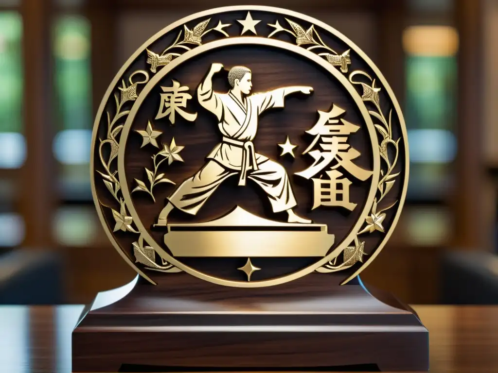 Trofeo oficial de artes marciales, detalle en alta definición