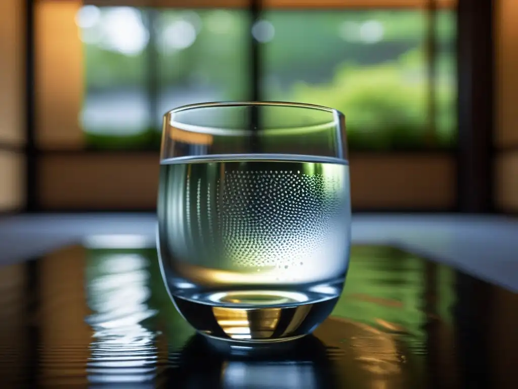 Un vaso de agua con condensación, en un dojo de artes marciales