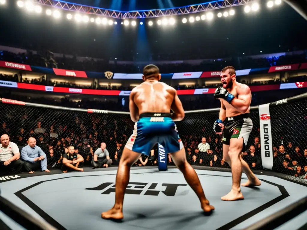 Vibrante escena de MMA en Europa, con intensa pelea en el octágono