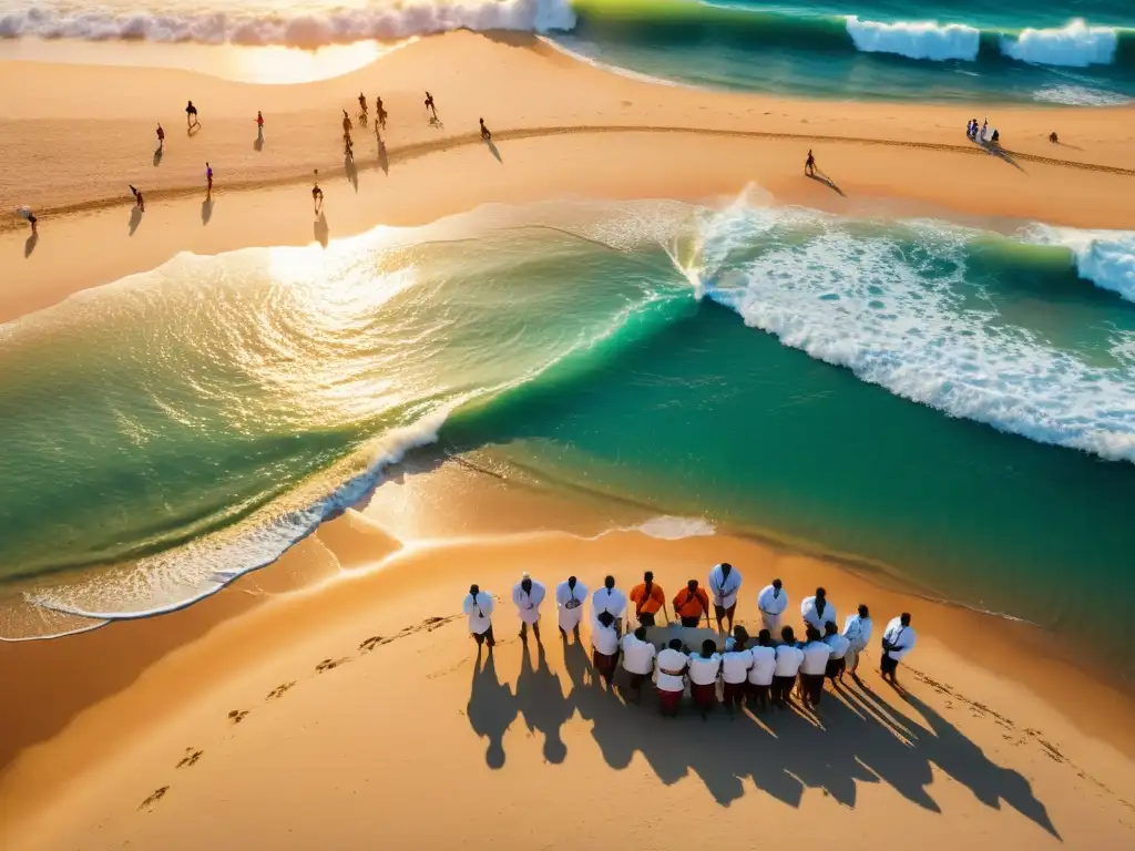 Vibrante roda de capoeira al atardecer en la playa