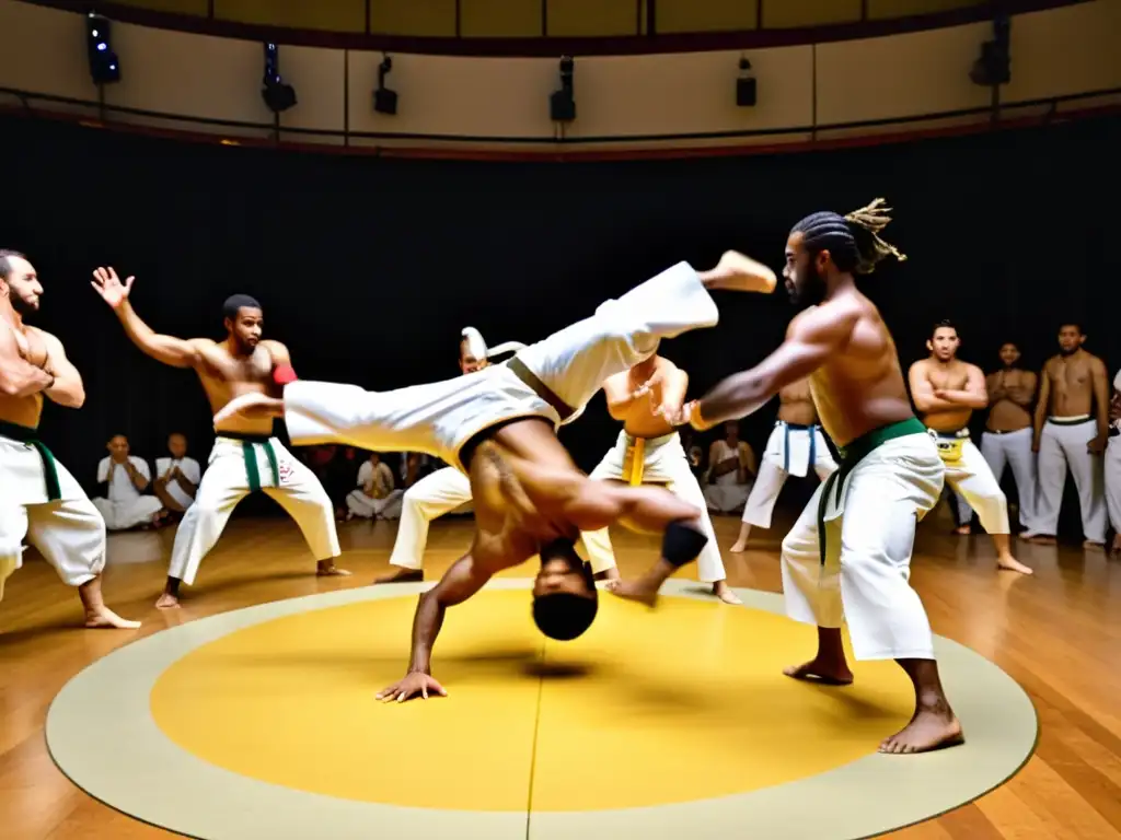 Un vibrante taller de capoeira, donde la diversidad y el aprendizaje continuo se unen en una energética roda al aire libre