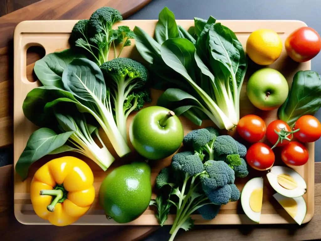 Vibrantes ingredientes para recetas post entrenamiento artes marciales en una tabla de cortar de madera